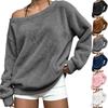 Womens Off Shoulder Fuzzy  Sweater Oversized Long Sleeve Pullover Top