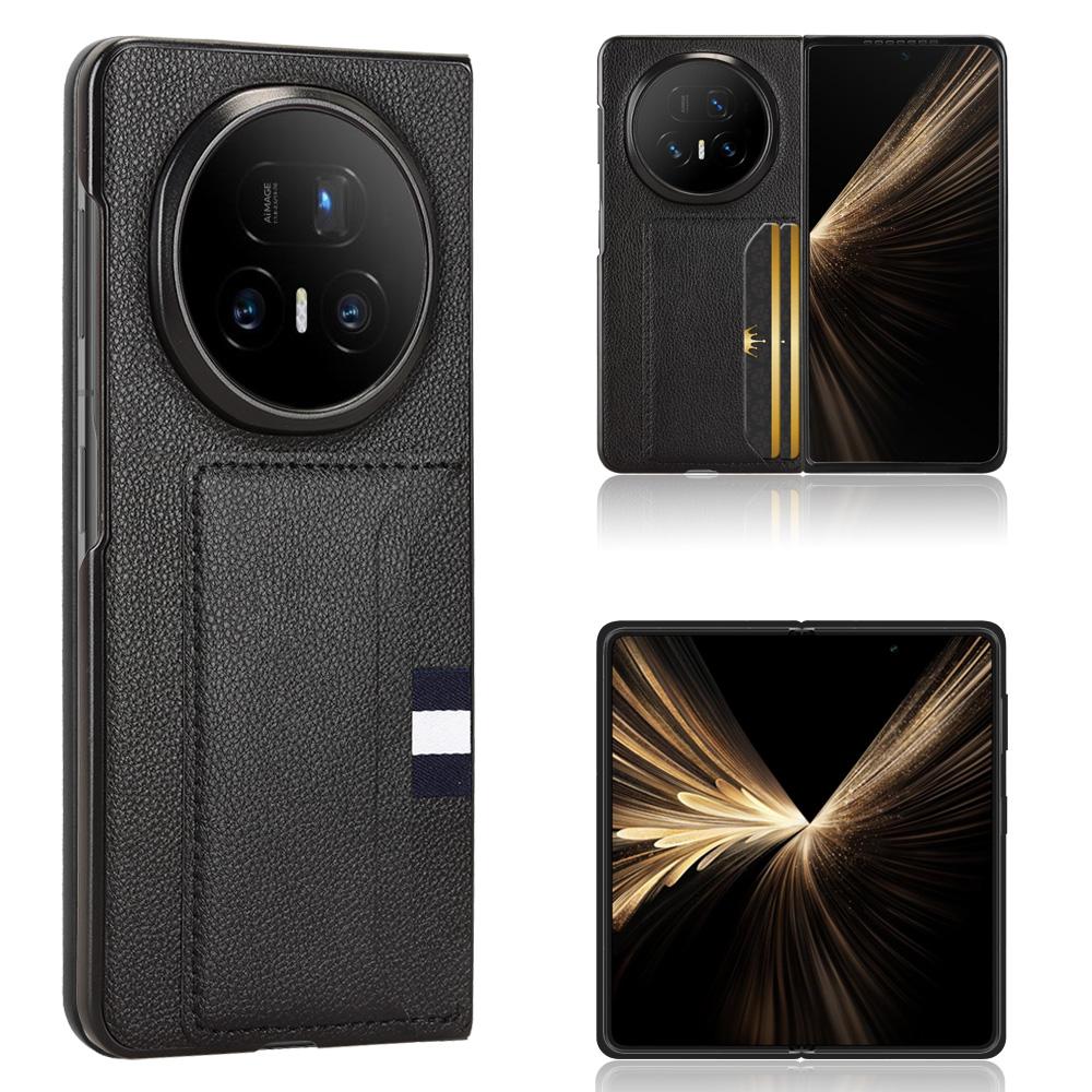 Etui na Honor Magic V5 5G z uchwytem na karty, skóra o fakturze liczi + PC, pokrowiec na telefon