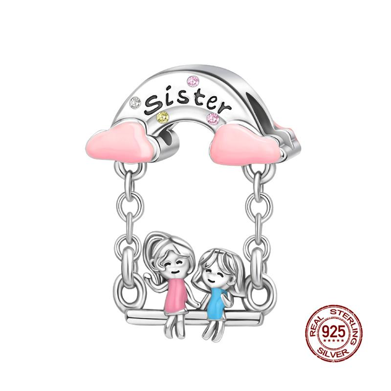 New In Fashion Copper Sisters On The Swing Charms Beads Fit Original 3Mm Charm Bracelet Bangle Diy Gift Jewelry