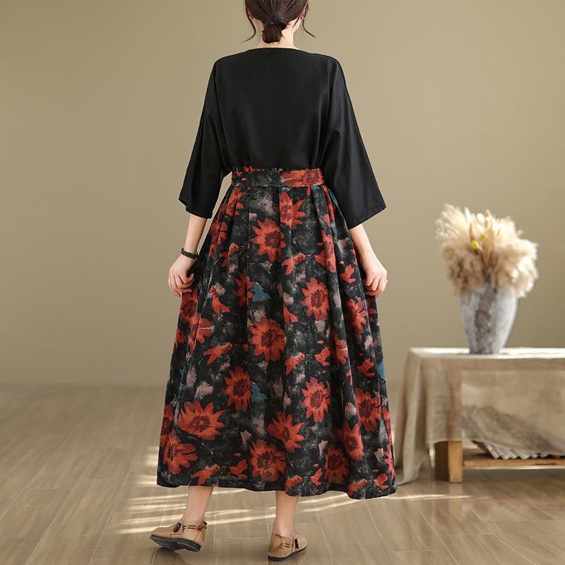 DIMANAF Women 2025 Plus Size Summer Vintage Style Dress Elegant Spliced Long Dress Basic Loose Linen Dress