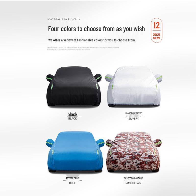 

210D Oxford Cloth Car Cover: All-Season Waterproof Sunscreen with Velvet Lining for Full Car Protection Moonlight Silver