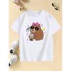 Girls' Stylish Hoodie with Capybara Printed T Shirts Kids Children's T-shirt Boys Girls Summer Spring Casual Top Tee