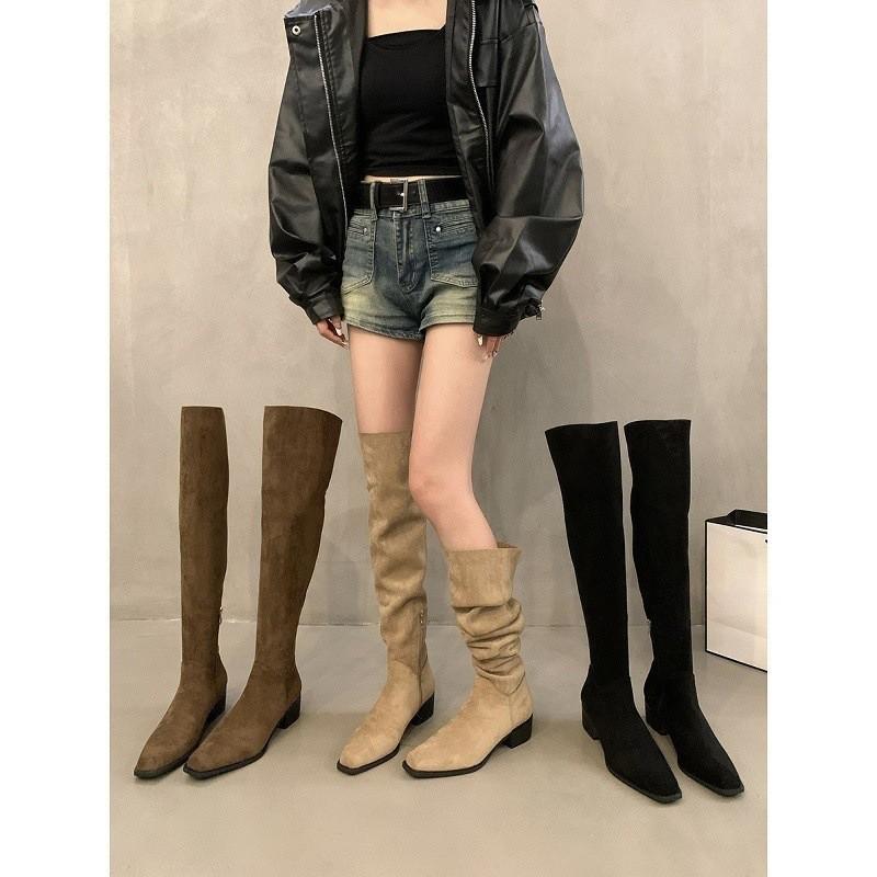 Wear More Than One Boot! Thick-heeled Over-the-knee Boots Women's Shoes Velvet Boots 2025 New Spring and Autumn Piled Knight Martin Boots