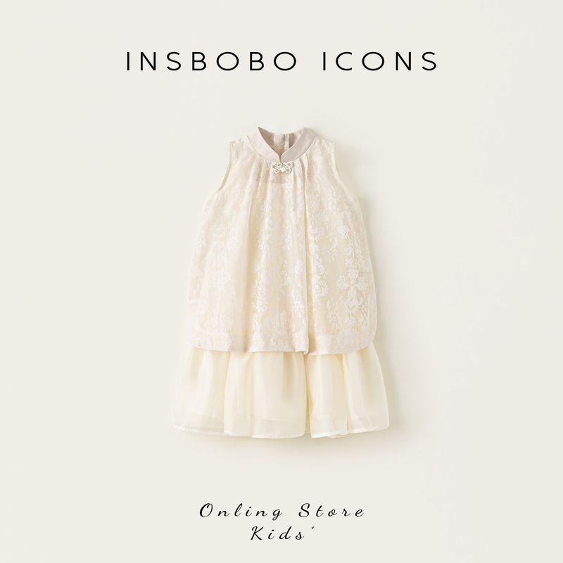 Insbobo Girls Hanfu 2026 Early Summer Outfit Set for Girls, Children s Summer Clothing, New Chinese Style Baby Clothing, Lightweight Apricot color 100
