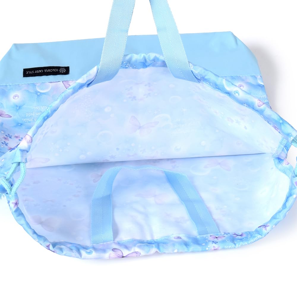 COLORFUL CANDY STYLE Large Drawstring Gym Clothes Bag Name with Handle and Moonlight Butterfly for NL601300 (with Tag), Gusset, Water-Repellent,