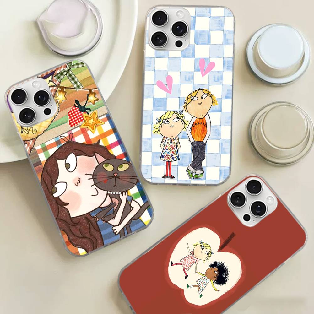 Charlie And Lola Anime Phone Case For iPhone 17 16 15 14 13 Pro Max 11 12 Plus Silvery Satin Silicone Back Case