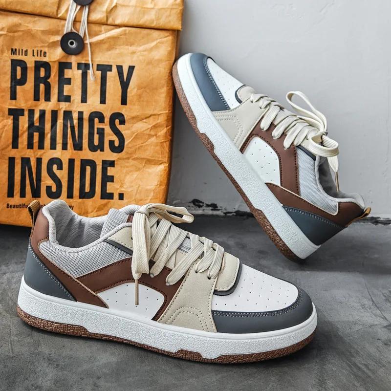 Brand Leather Men Shoes 2024 Designer Comfortable Breathable Man Casual Sports Shoes New Thick bottom Lace Up Men's Flat Shoes