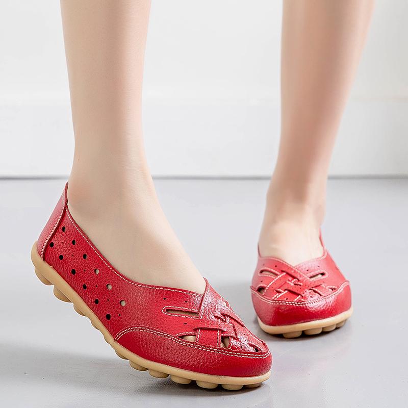 Women's Flats Loafers Leather Driving Shoes Moccasins Comfort Casual Slip On Summer Nurse Shoes for Mother Large Size