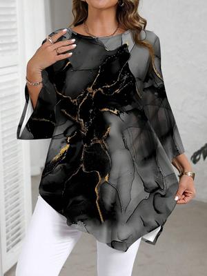 Plus Size Casual European & American Women's Full Print Round Neck T-shirt