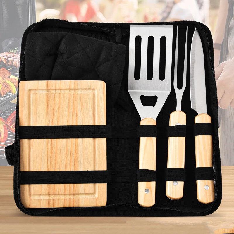 Wutuo Nerezová ocel Venkovní BBQ Sada nářadí s dřevěnými rukojeťmi, 5dílná