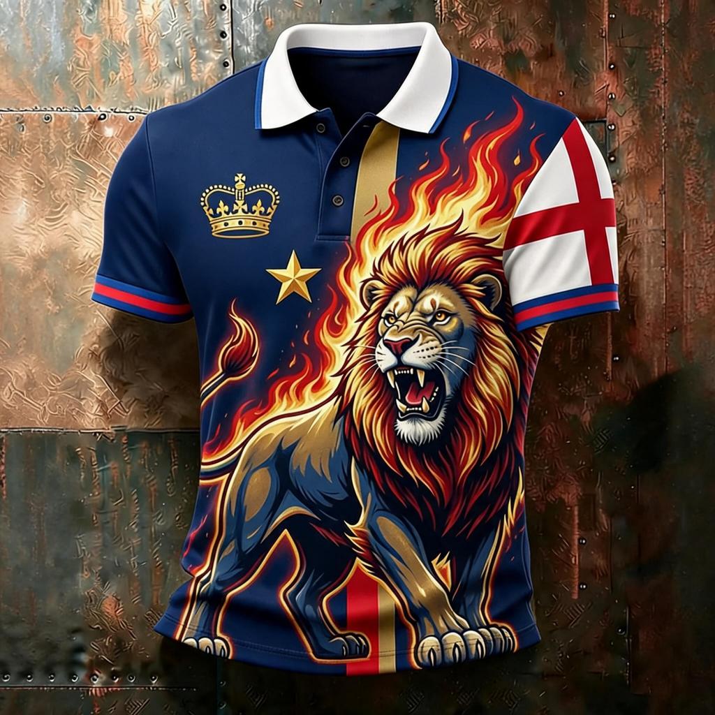 Camiseta Polo Estampada de Fútbol de Inglaterra para Hombre Corte Clásico Manga Corta Camiseta de Fútbol Ropa Deportiva Casual para Hombre