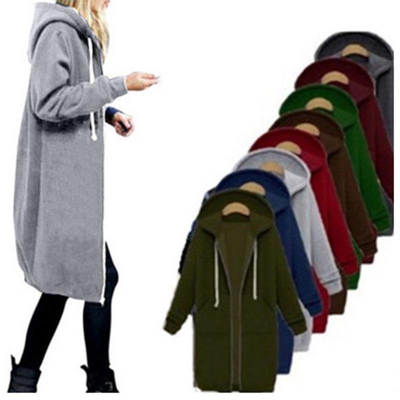 Women Long Sleeve Zip Up Hooded Hoodie Jacket Jumper Cardigan Coat Size Plus