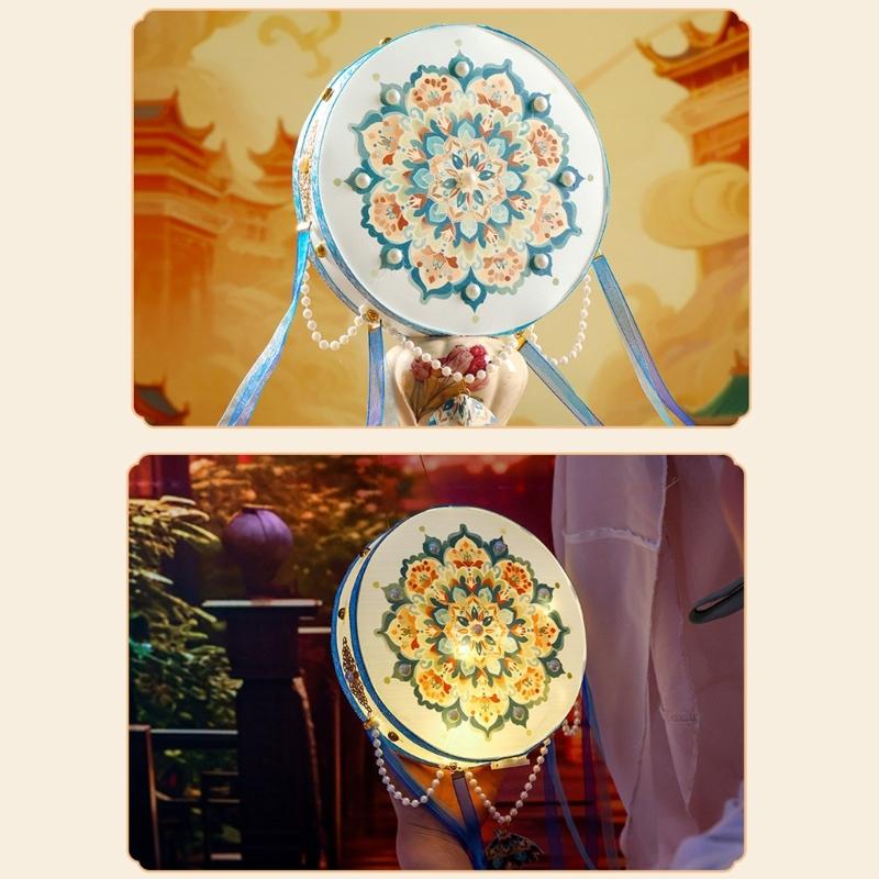 Floral Lantern with Pearls and Ribbon MidAutumn Festival Handheld Toy Kids Led Lights New Year Night Market Stall
