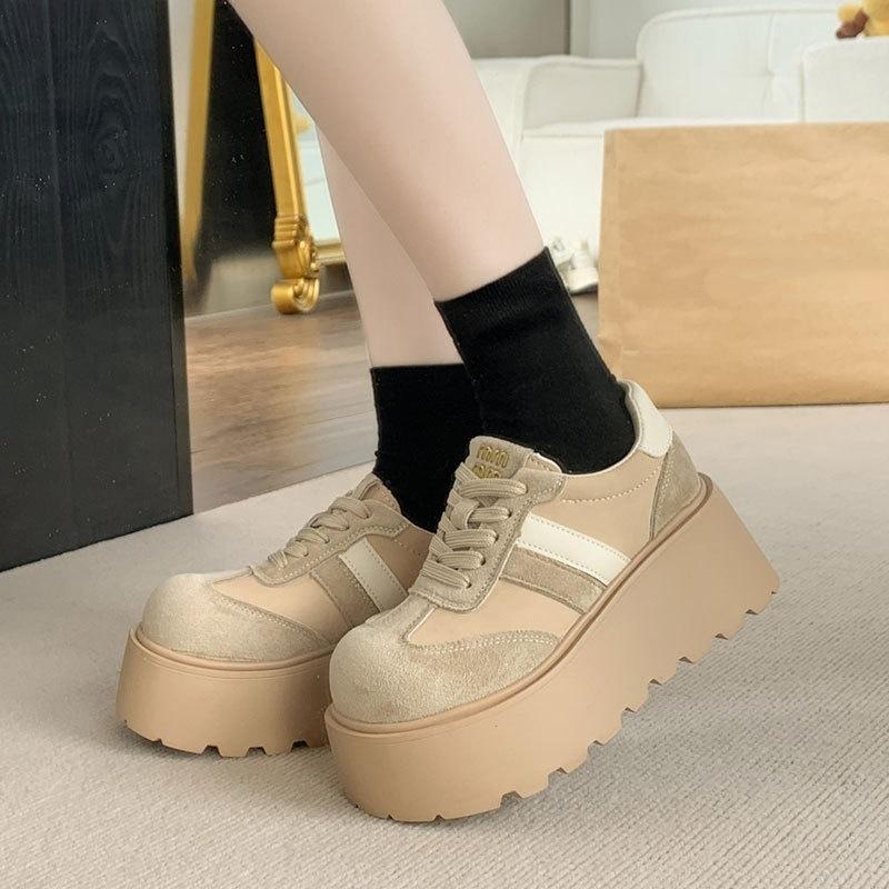 Small Super Platform Women's Shoes Are Not Tired of Feet, New Versatile Casual Height Increase Single Shoes Lace-up Casual Shoes Women