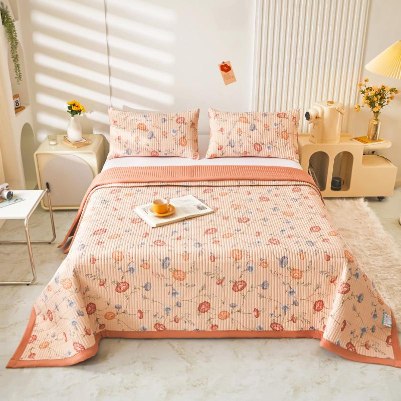 3PC Garden Floral Bed Cover Double Gauze Washed Cotton Skin Friendly Bed Cover Thin Quilt