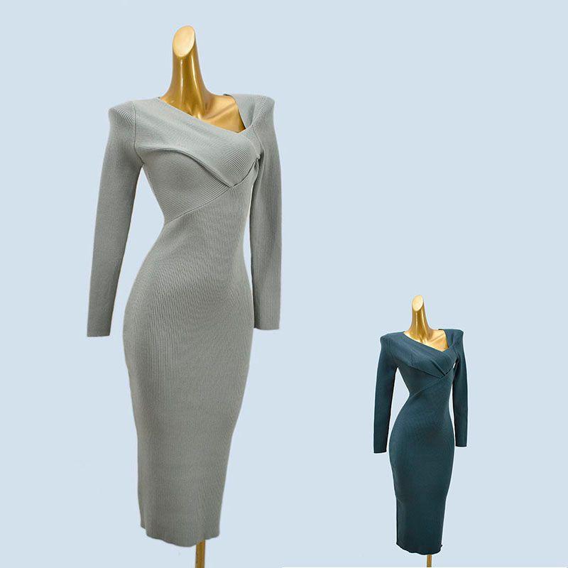 French Retro Design Long Overknee Sweater Dress Silm Slimming and Tight Hip Knitwear Dress Female Fall and Winter