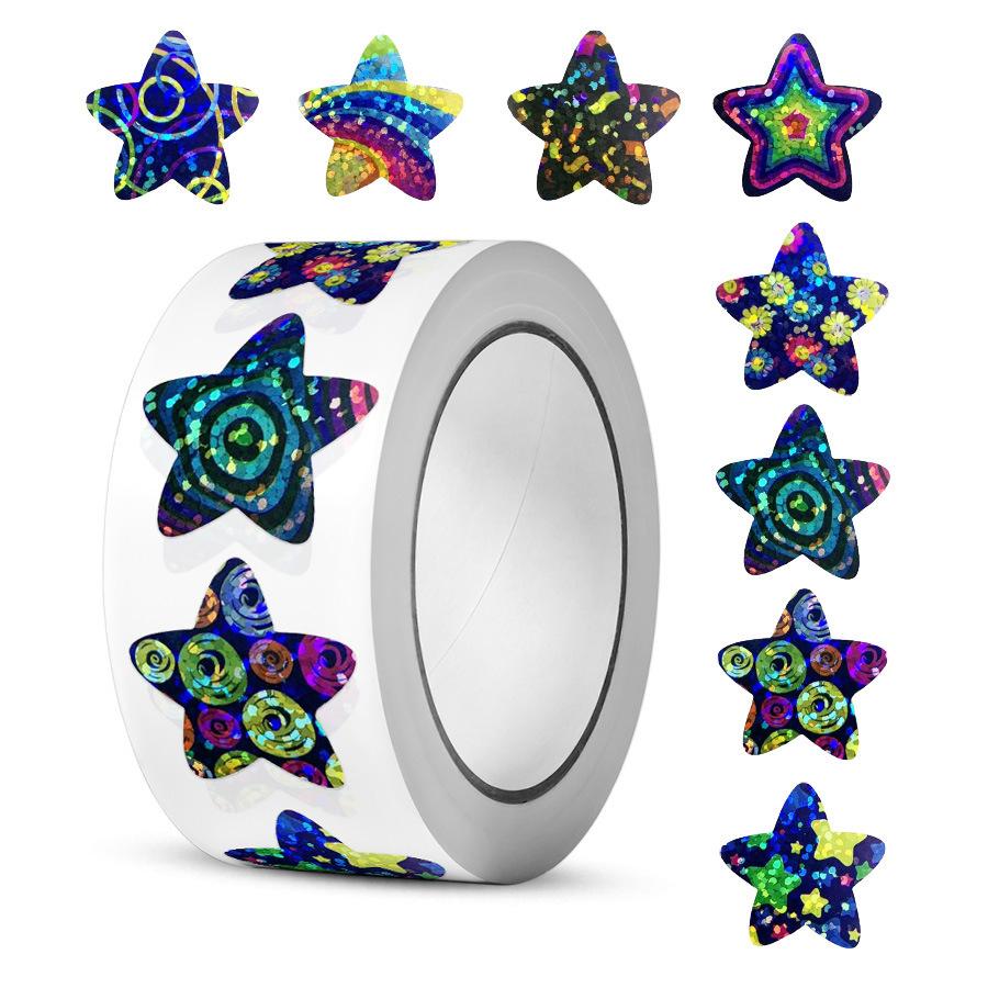 500pcs/roll Laser Star Smile Stickers Per Roll 25mm Reward Chart Decals Cute Labels for Kids Teachers Reward Stickers Decoration