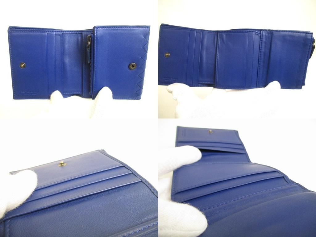 Authentic BOTTEGA VENETA Intrecciato Blue Leather Trifold Wallet Compact Wallet #a976  Open Box