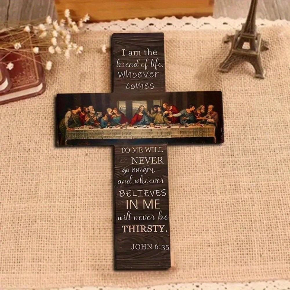 12 x 8 Inch Cross Wall Decor 2D Wooden Christians Cross Sign Wall Art Decor Faith Love Blessed Wall Mounted Cross