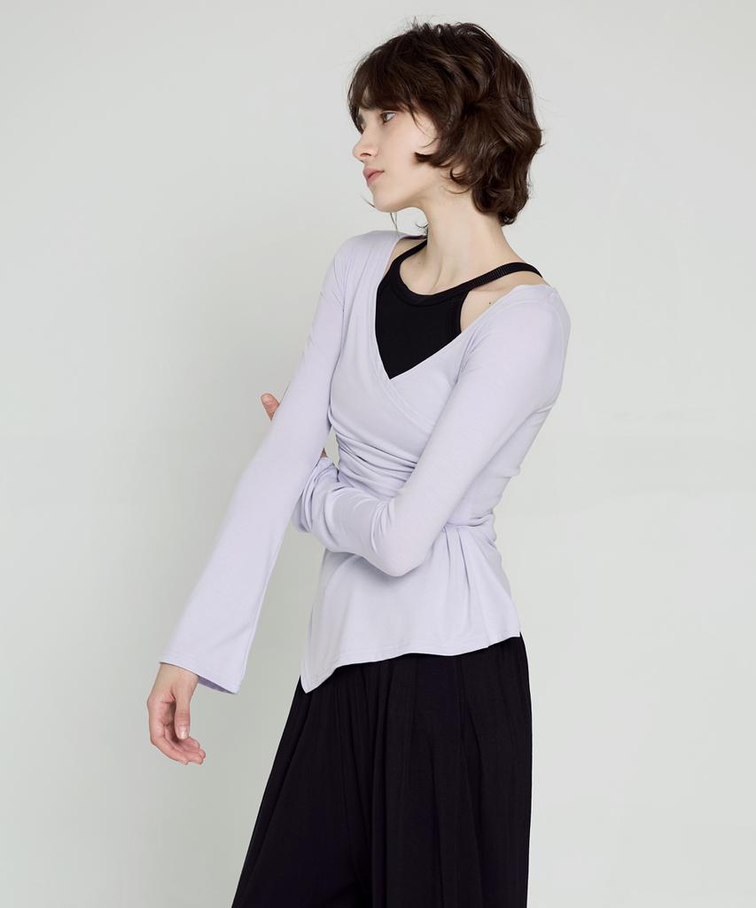 Debiweeo Asymmetrical Wrap Long Sleeve Devi-T0141-Lavender