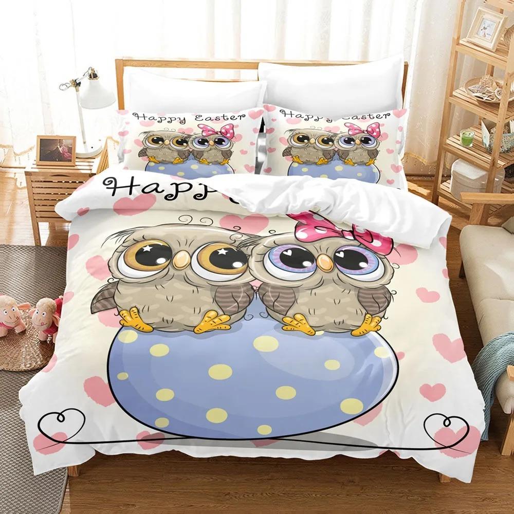 Cartoon Owl Bedding Sets Soft Bed Cover Comforter Duvet Cover Pillow Case 2-3 Pieces Sets Teenagers Children's Gifts Room Decor