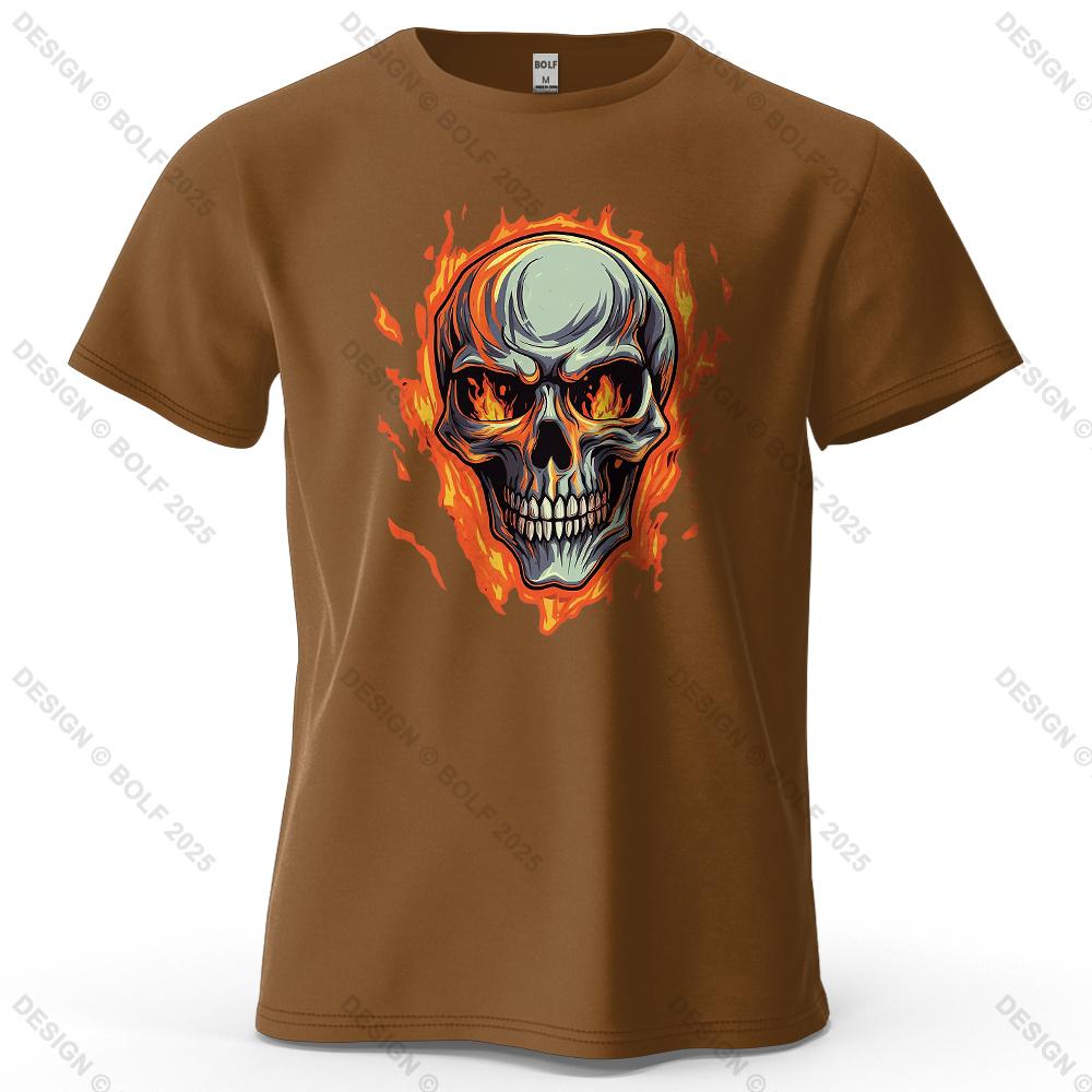 Flaming Skull Biker Fashion Printed Men's T-Shirt 100% Cotton Oversized Tattoo Art Graphic Tees for Women Tops Tees Streetwear