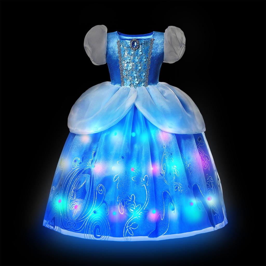 Vestito LED Luminoso per Bambina Ragazza Bambini Viola Verde Costume Cosplay Carnevale Festa di Compleanno Vestiti Costume di Halloween Abito da Ballo