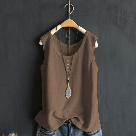 Women Vest Round Neck Buttons Decor Sleeveless Tank Tops Solid Color Loose Fit Thin Summer Tops Daily Wear