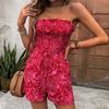 Sommer Off-Shoulder Bedruckter Trägerloser Jumpsuit, Urlaubs Strand Einteiler Romper, Damen Lässiges Crossbody Outfit, Heißer Verkauf