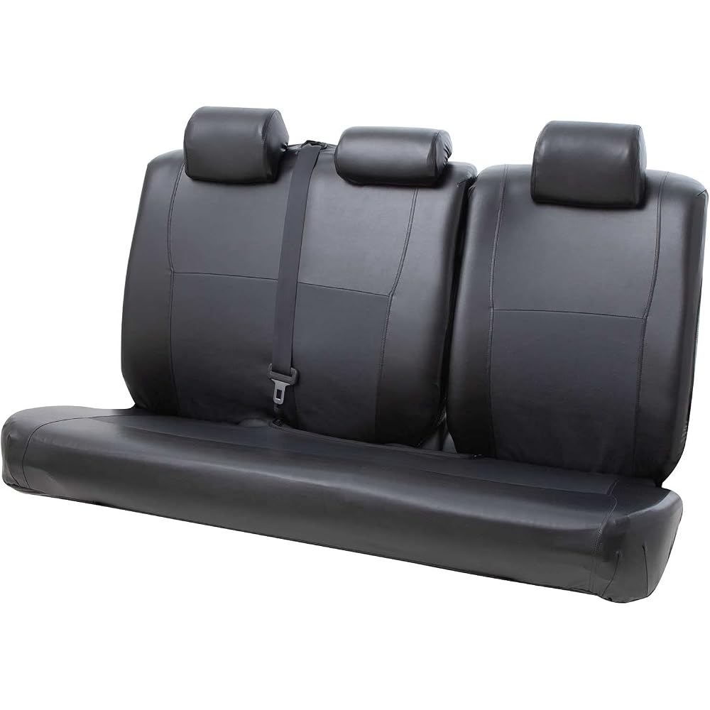 Bonform Seat Cover Leather Match Antibacterial Odor Resistant 6:4 Split for Cars with 3 Headrest Covers Black 4041-64BK