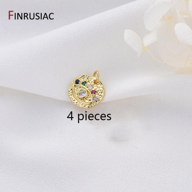 Fashion 14K Gold Plated Brass Inlaid Zircon Evil Eye Charms Round Pendants,DIY Jewelry Pendants Making Accessories Wholesale