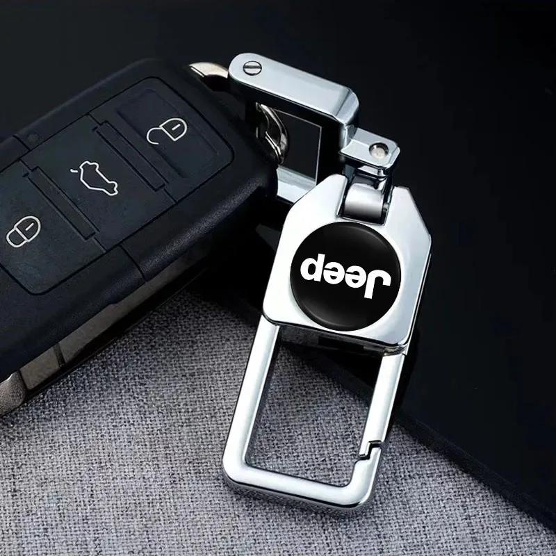 For Jeep Car Anti-Lost Metal Keychain 3D Styling Badges Key Ring For Jeep Grand Cherokee Wrangler JK Gladiator Compass Renega
