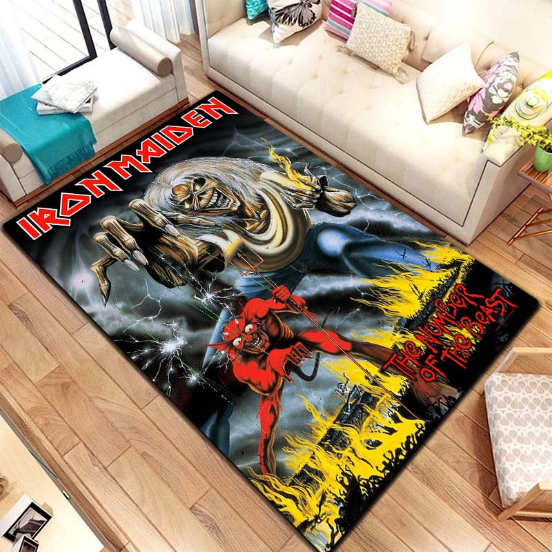 Band I-Iron M-Maidens Carpet Yoga Mat Living Room Bedroom Decoration Home Office Hotel Entrance Non slip Area Flannel CarpetGift