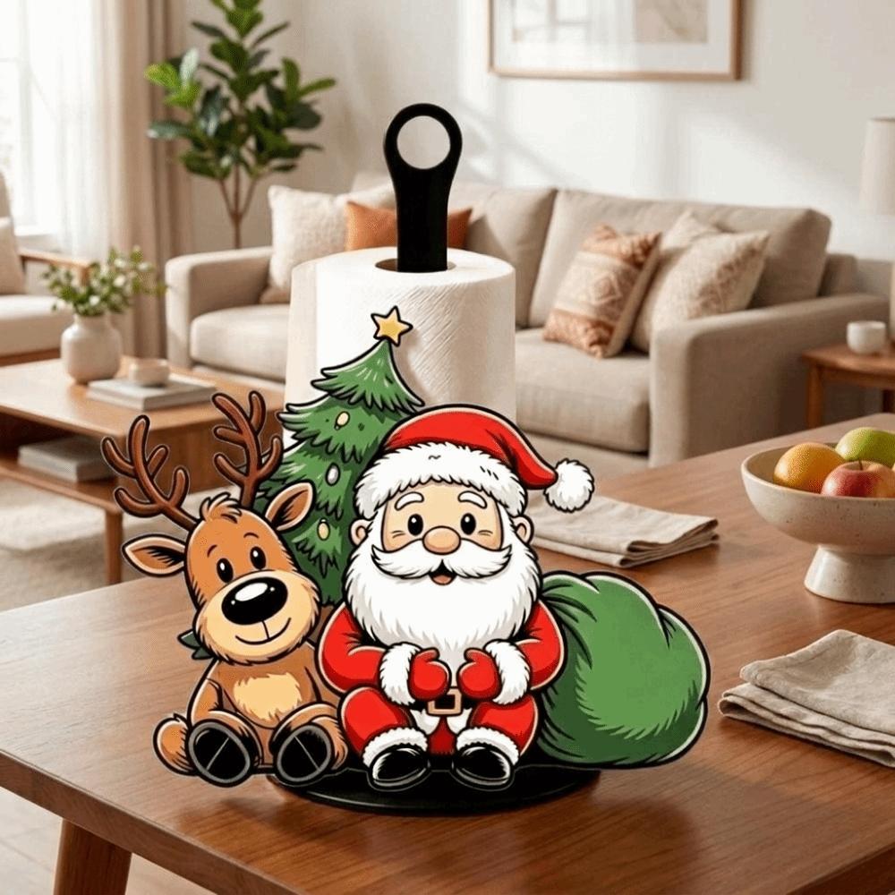 Wooden Base Santa Claus Towel Stand Acrylic Roll Paper Towel Holder Tissue Stand Dining Table
