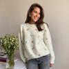 Round Neck Pullover Sweater Autumn Embroidered Flower Knit Sweater Loose Sweater Women Blend Comfortable Versatile Undercoat Long Sleeves Sweater