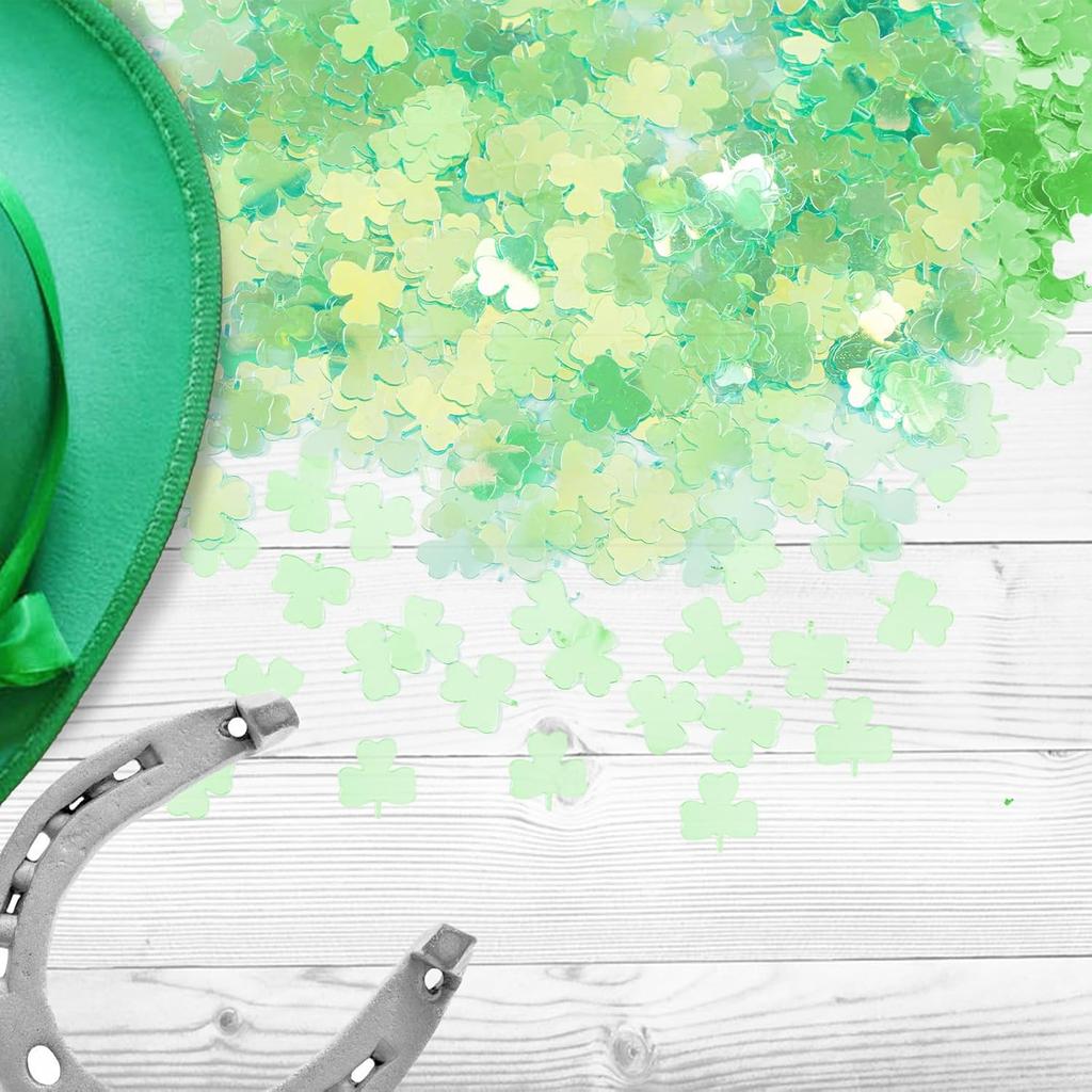 1500pcs/50g Shamrock Confetti Decorations,Iridescent Shamrock Table Confetti Green Glitter Lucky Clover Shamrock Sequin for St. Patrick's Day Party