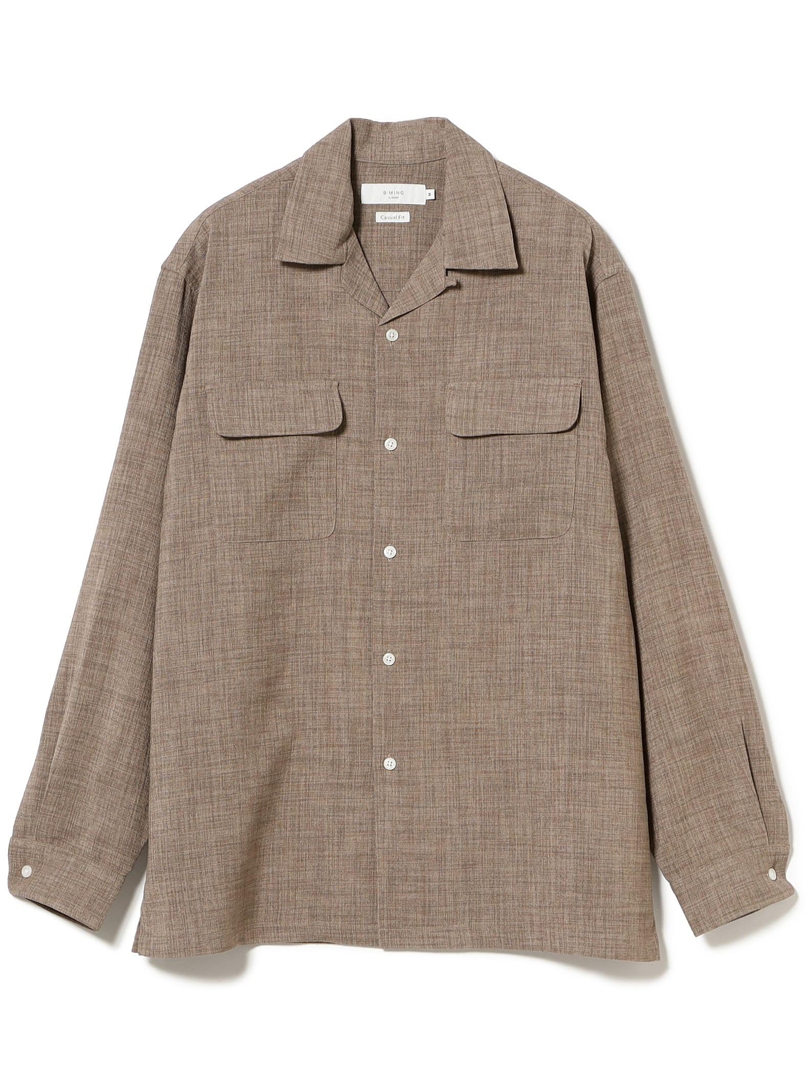 

B:MING LIFE STORE by BEAMS Men s Linen-Like Open-Collar Shirt, Taupe, Size S (Suitable for Co-ordination)