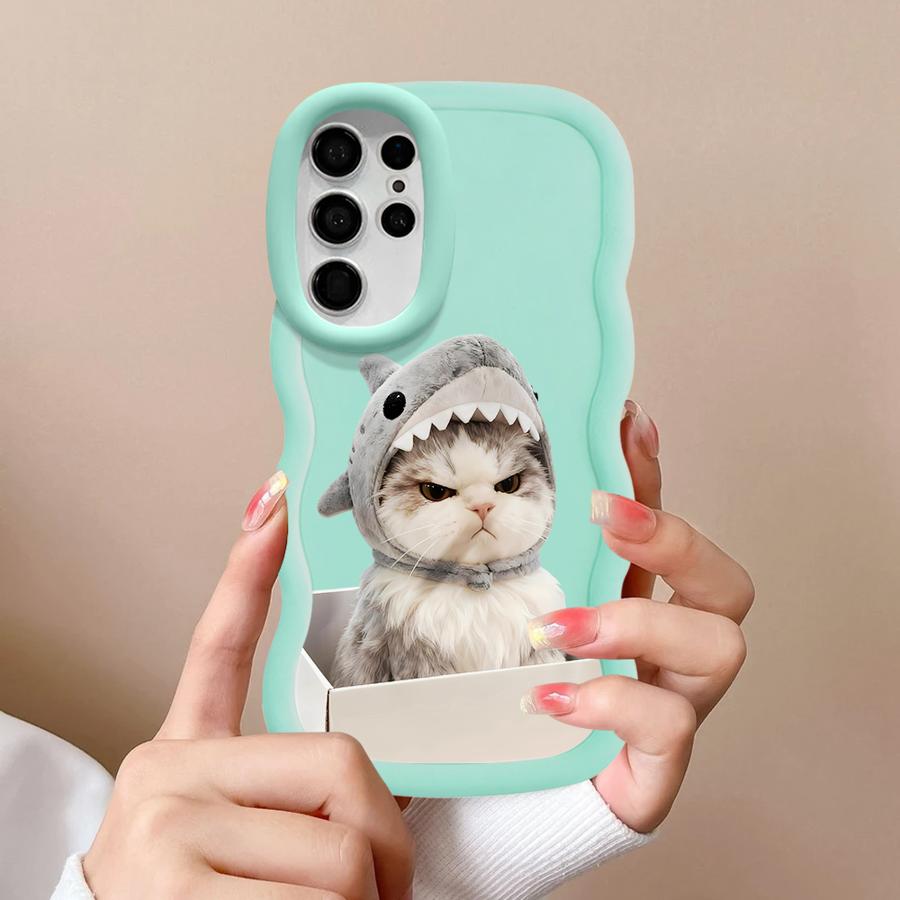 Angry Cat Bow Soft Phone Cover Case for Samsung Galaxy S23 Plus S24 S25 S21 S22 Ultra A26 S20 FE A25 A36 A24 A34 A54 A55 A35
