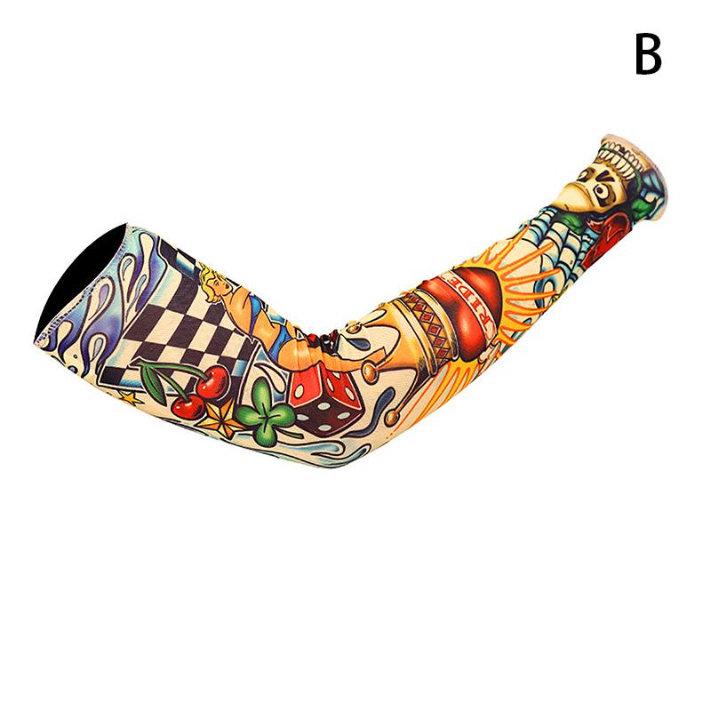 Long Fake Summer Tattoo Sleeves Sun Protection Cover Outdoor Gloves Driving Ice Silk Arm Sleeves