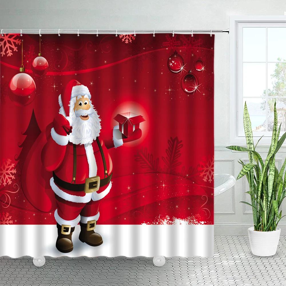 3D Red Santa Christmas Bathroom Shower Curtain New Year Party Xmas Wall Hanging Waterproof Polyester Bathtub Bath Curtains Decor