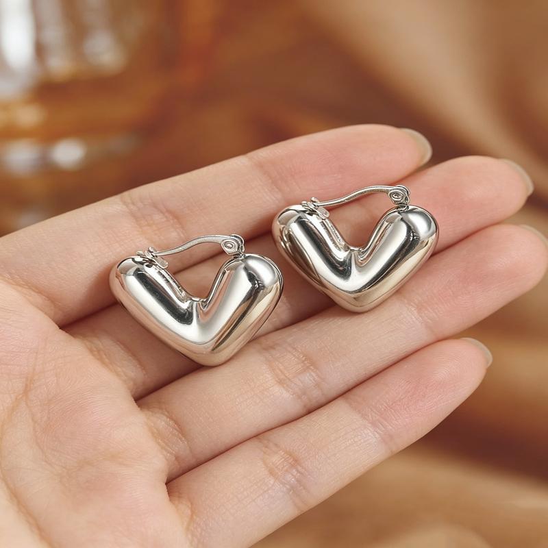 Stainless Steel Metal Peach Heart Pendant Earrings for Women Vintage Punk Gold Color Glossy Thick Heart Earrings Party Jewelry