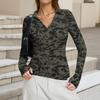 Women's Fashion Casual Print V-Neck Long Sleeve Button-Down Top