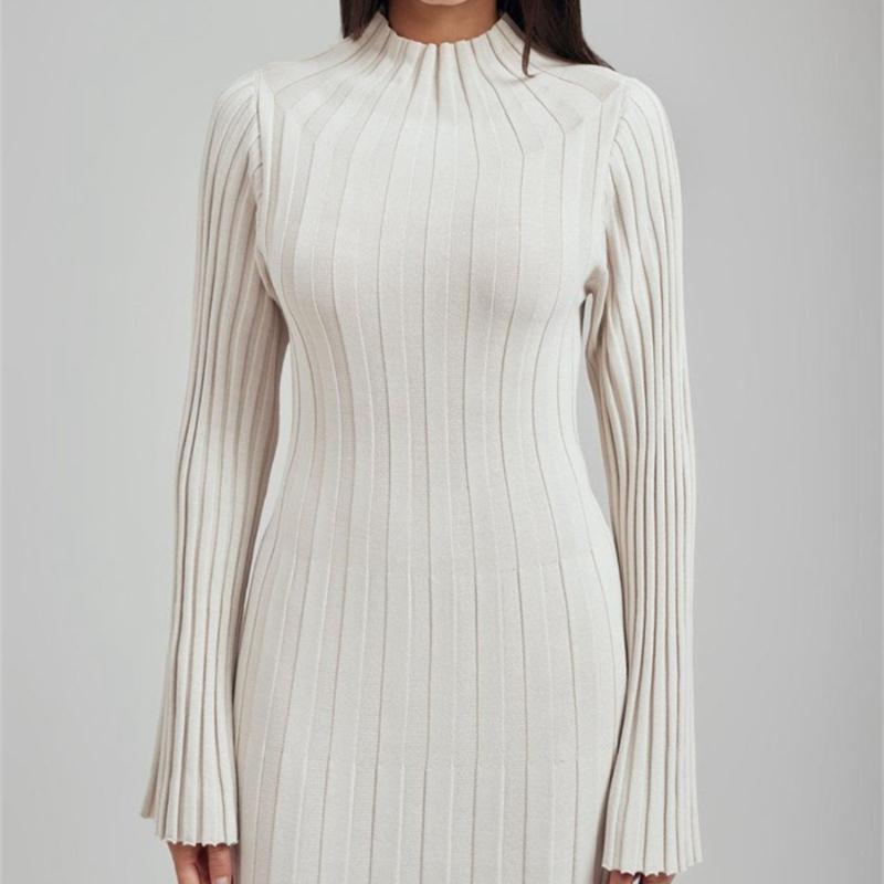 Elegant Turtleneck Knitted Sweater Dress for Women Fashion Long Sleeve Slim Casual Maxi Dress Fall Winter Holidays Party Dress