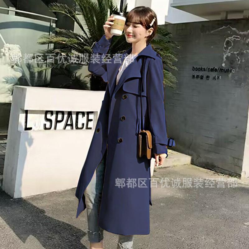 Womens Long Trench Coat Oversized Fit Classic Double-Breasted Button Front Office Chic British Style