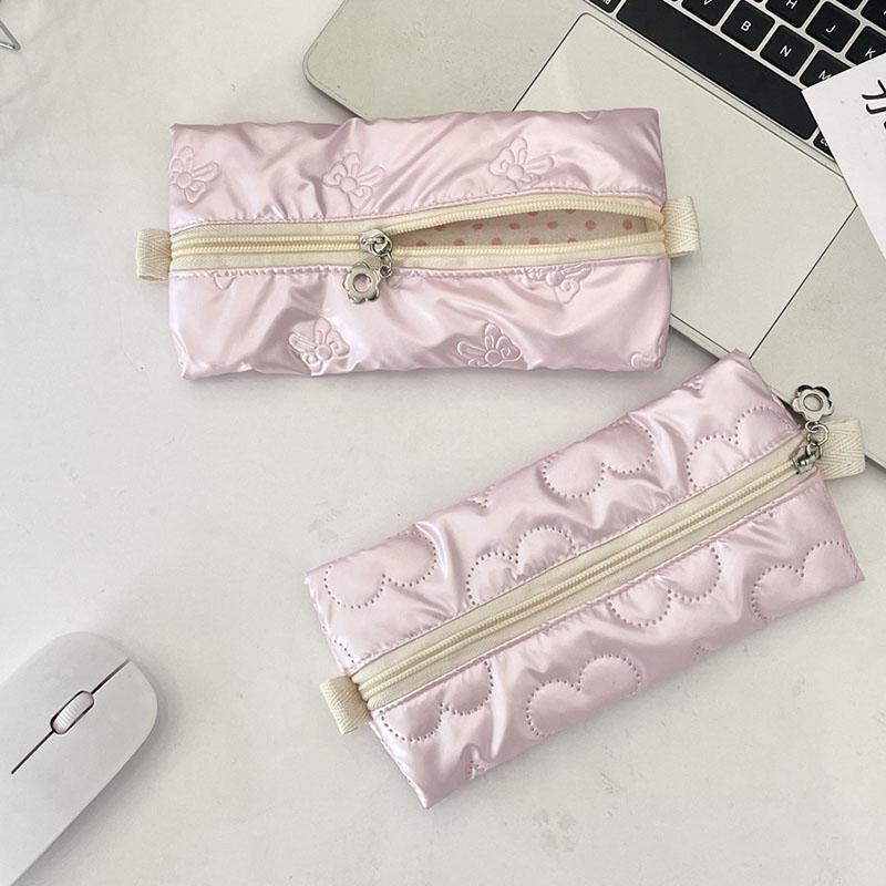 Women Makeup Brush Pouch Waterproof Student Pencil Case Pen Box Girls Cute Bow Stationery Organizer Girls Zipper Coin Purse