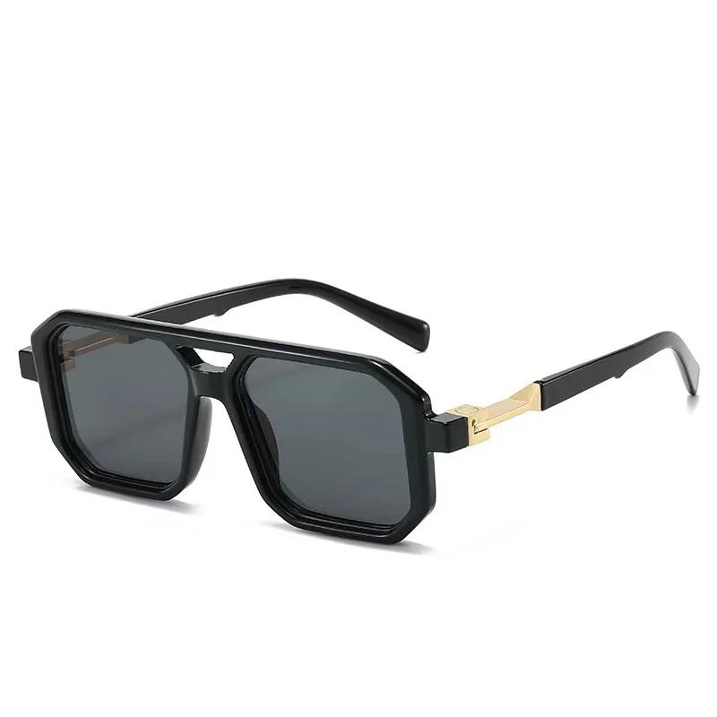 Trendy European American Double Beam Sunglasses Retro Square Frame Unisex Fashion Accessory