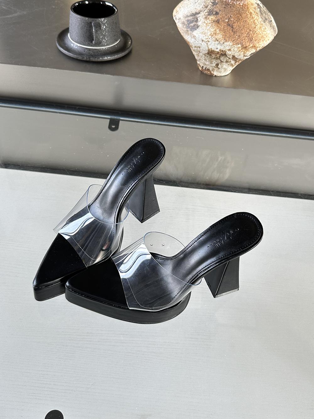 

модні жіночі босоніжки з ПВХ тапочки на відкритому повітрі Туфлі-мюлі Туфлі на товстому високому каблуці Прозорі туфлі з ПВХ на платформі Туфлі-човники на платформі Повсякденна вечірка 7.5 чорний