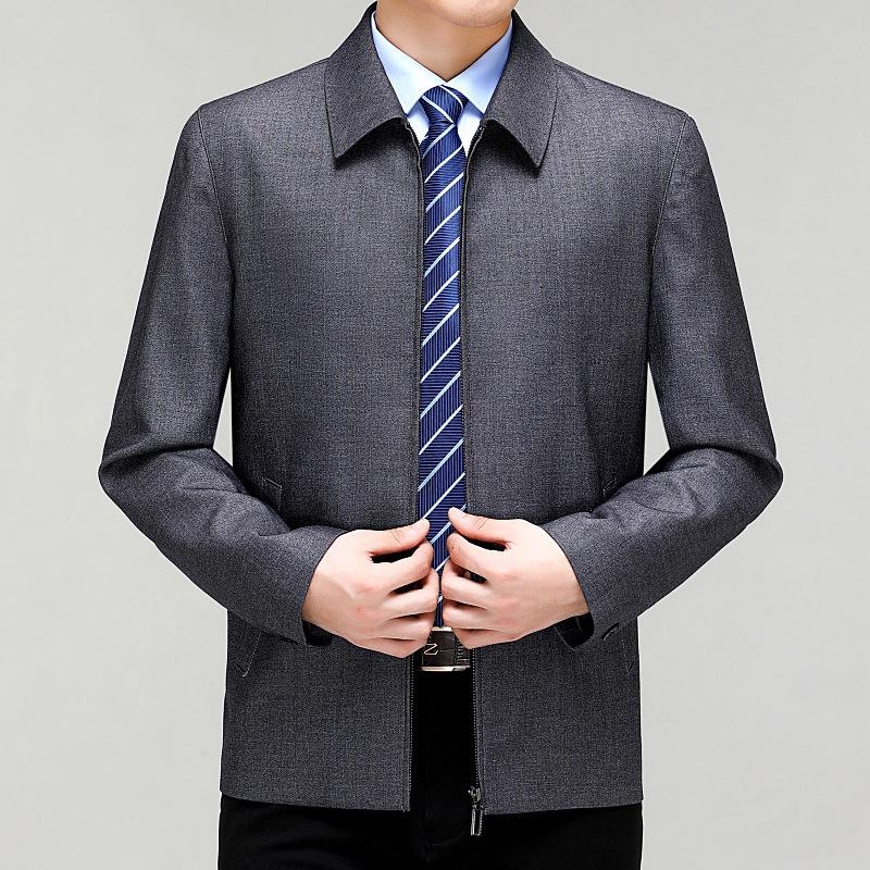 Spring and Autumn New Men's Wool Jacket Business Middle-aged and Elderly Dad Clothing Classic Lapel Large Size Zipper High-end Jacket