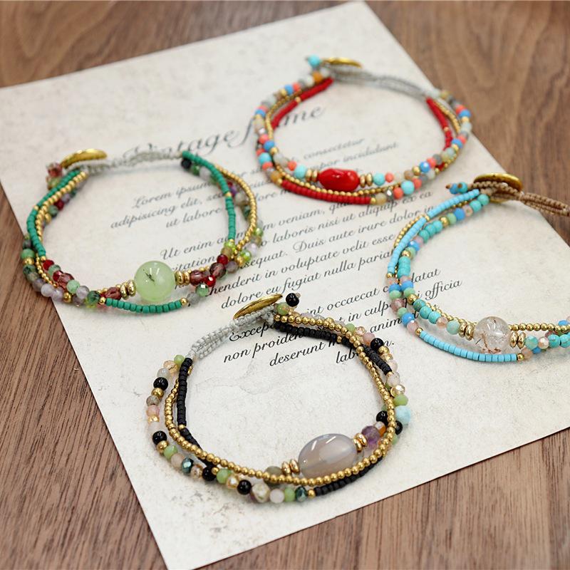 Boho Style Colorful Beaded Natural Stone Crystal Woven Bracelet
