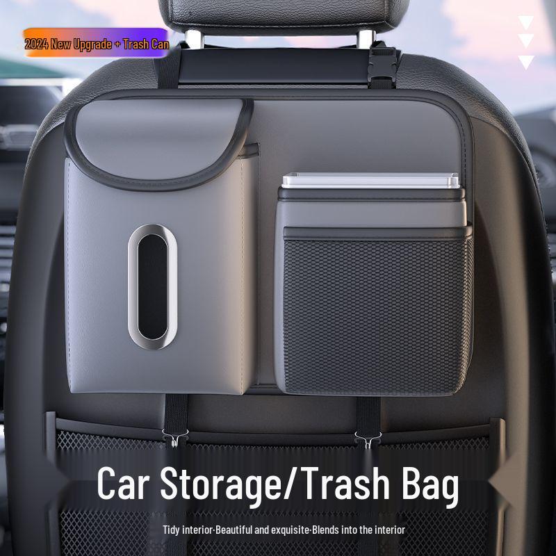 Car Hanging Trash Can and Storage Bag with Tissue Box Holder